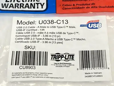 U038-C13 | Tripp Lite  USB Type A Male to USB Type C Male 13ft USB-IF Certified - New