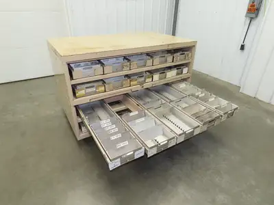Modular Industrial Storage Cabinet 20 Drawer 61.5x38x34.5" Vintage 17x10" Trays