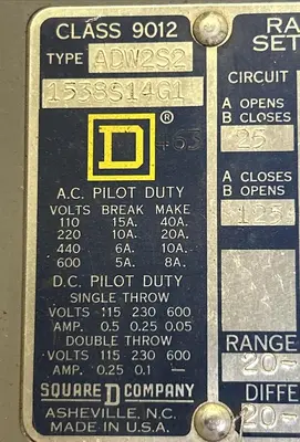 Used SQUARE D 9012ADW2S2 Miscellaneous Equipment (Electrical & Power) Ohio US | Surplus Asset Holdings #1235448