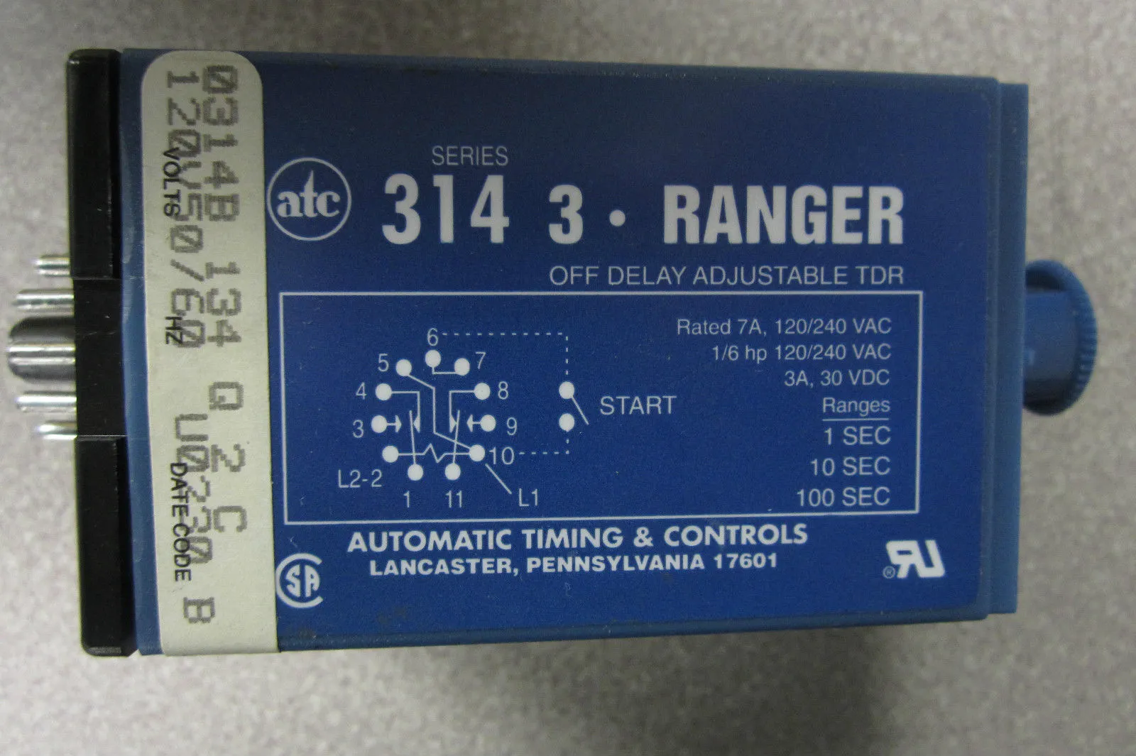 USED AUTOMATIC TIMING & CONTROLS 0314B-134-Q-2-C TIMER 0314B134Q2C
