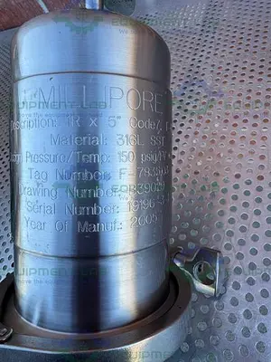 USED MILLIPORE 1R X 5"  STAINLESS STEEL CARTRIDGE FILTER HOUSING 150 PSIG/FV