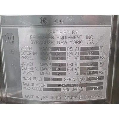 Used FELDMEIER EQUIPMENT INC 40-TK-005 Stainless Steel Tanks West Virginia US | JM Industrial #1354166