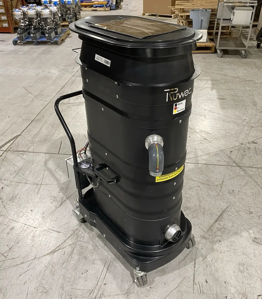 USED RUWAC CONTINUOUS DUTY INDUSTRIAL HEPA VACUUM 3HP 180CFM, QUIET OP.