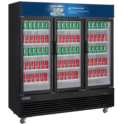 New | in-Stock Dukers New Dukers DSM-69R Commercial Glass Swing 3-Door Merchandising Reach-in Cooler Refrigerator Display Refrigerators Illinois US | Falcon Restaurant Supply #1376358