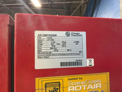 Used 2018 CHICAGO PNEUMATIC CPE100 Rotary Screw & Sliding Vane Air Compressors Ohio US | HGR 24 #1048069