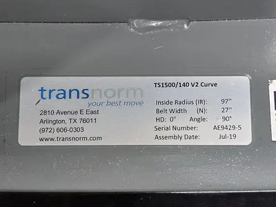 Used 2019 TRANSNORM BELTED CURVE CONVEYOR Belt Conveyors Wisconsin US | Packer City Sales #1297936