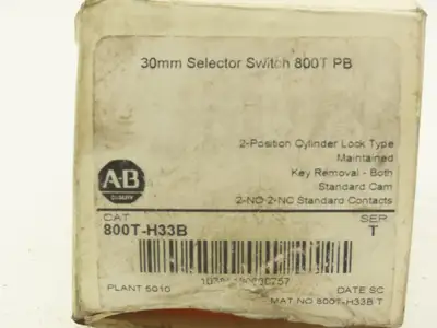 Allen Bradley 800T-H33B Cylinder Lock Selector Switch 2 Position Keyed Ser T