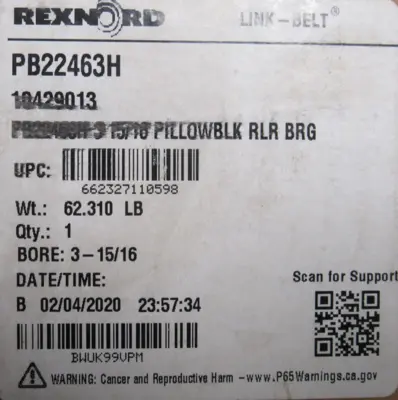 NEW REXNORD PB22463H PILLOW BLOCK BEARING 3-15/16" 10429013