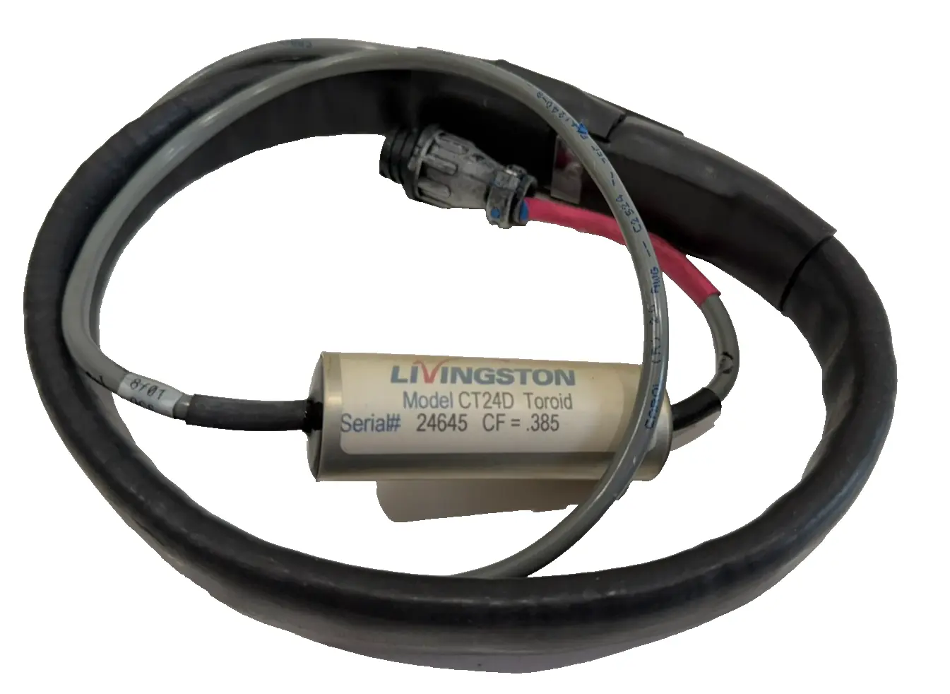 USED LIVINGSTON CT24D TOROID CURRENT TRANSFORMER WITH SENSOR CABLE