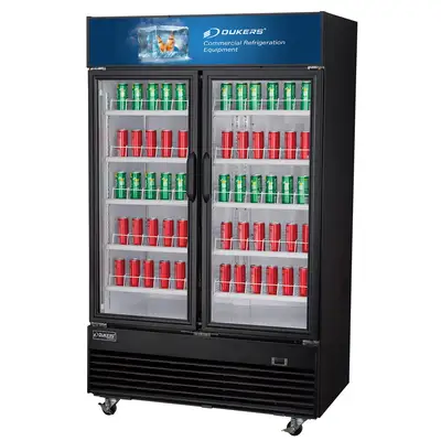 New | in-Stock Dukers New Dukers DSM-33R Commercial Glass Swing 2-Door Merchandising Reach-in Cooler Refrigerator Display Refrigerators Illinois US | Falcon Restaurant Supply #1376392