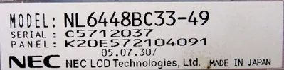 USED NEC NL6448BC33-49 PANEL NL6448BC3349