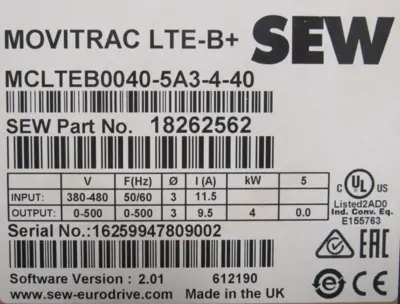NEW SEW EURODRIVE 18262562 DRIVE 5HP MCLTEB0040-5A3-4-40