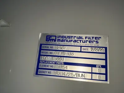 Used 2020 INDUSTRIAL FILTER MANUFACTURERS AE19103 Chemical & Process Equipment Ohio US | HGR 24 #1519933