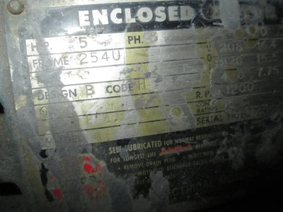 5 HP US Motors Electrical Motor, 1200 RPM