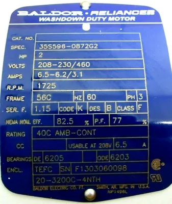 NEW BALDOR 20-3200C-4NTH MOTOR 2HP 208-230/460V 1725 RPM 35S596-0872G2 5/8" DIA.