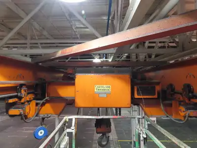 Cleveland Tramrail P&H 11 Ton Double Girder Underhung Bridge Crane 34' 10" Span