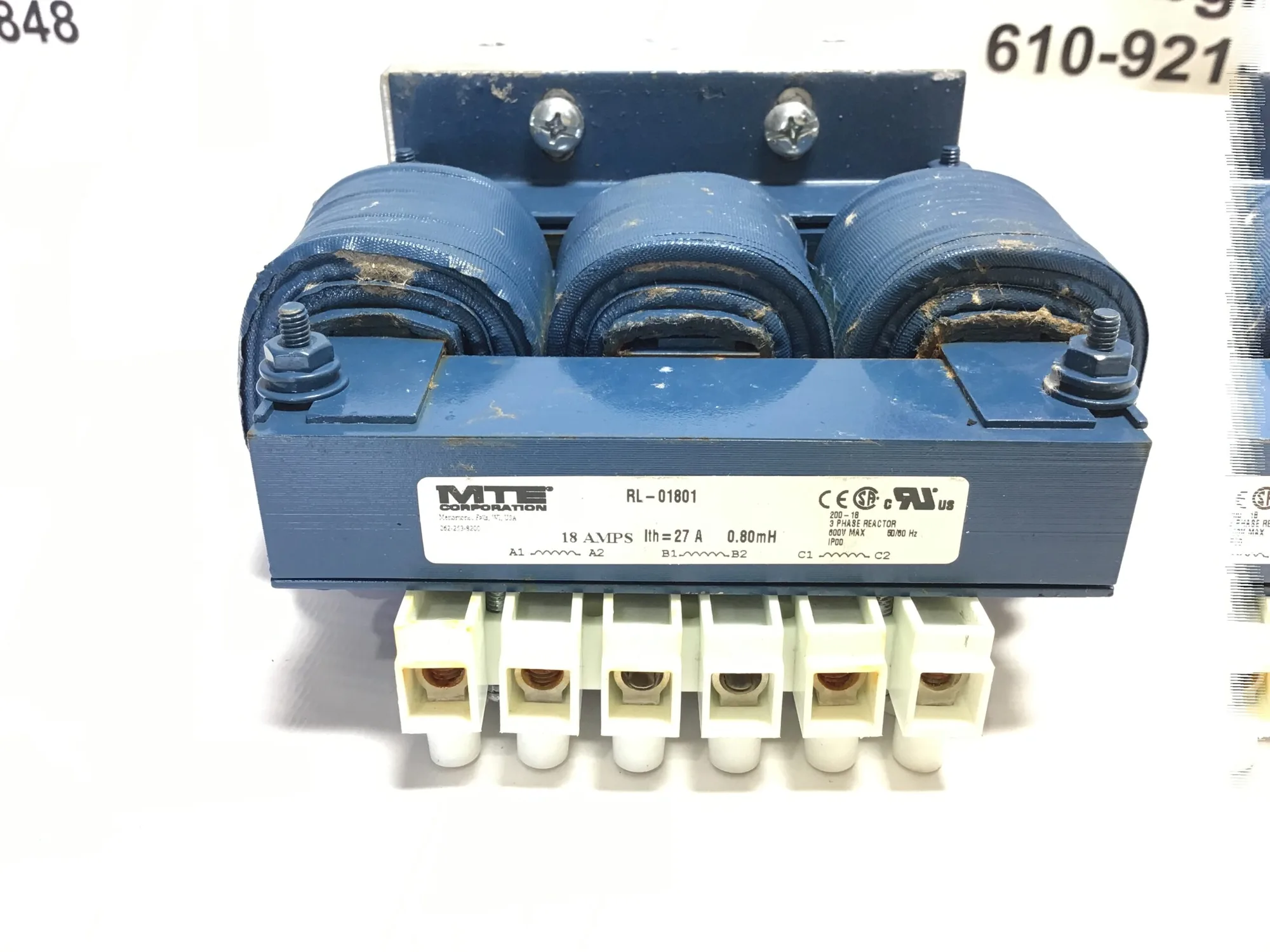 MTE RL-01801 Phase Line Reactor 18 Amps 0.80mH 3Phase 600V Max 50/60Hz