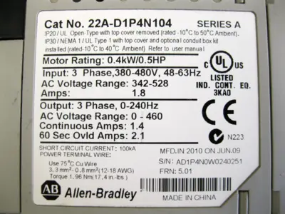 USED Allen-Bradley 22A-D1P4N104