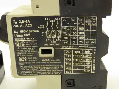 Telemecanique Contactor Manual Motor Starter 3-Pole 2.5-4A 600VAC 3HP Lot of 5