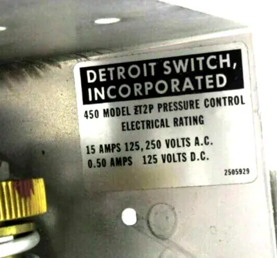 NEW DETROIT SWITCH ZT2P PRESSURE SWITCH MODEL 450