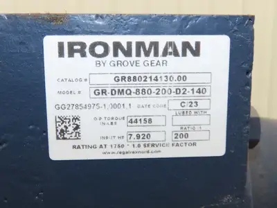 Grove Gear Ironman GR-DMQ-880-200-D2-140 Double Reduction Worm Gearbox 8Hp 200:1