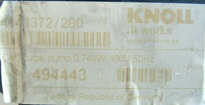 NEW KNOLL 4143372/280 CENTRIFUGAL PUMP 494443 SP50 .74KW 4143372280