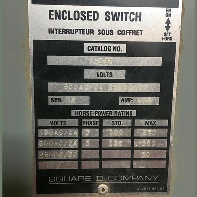 Square D 400 Amp 600 V Fusible Disconnect