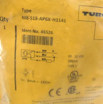 NEW TURCK NI8-S18-AP6X-H1141 PROXIMITY SENSOR 46526 NI8S18AP6XH1141