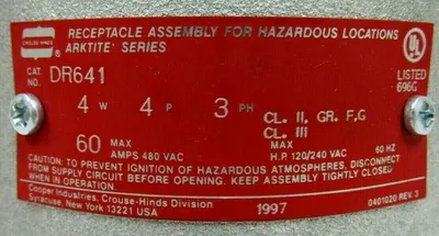 NEW CROUSE HINDS DR641 RECEPTACLE 60A