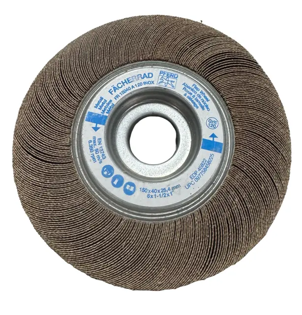 PFERD 6" x 1-1/2" x 1" Unmounted Flap Wheel 120 Grit INOX Aluminum Oxide