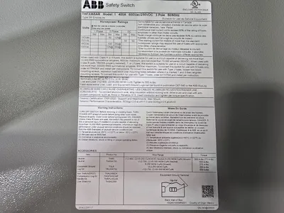 NEW 400A GE ABB THF3365AR Fusible Safety Disconnect Switch 600VAC NEMA3R 3 POLE