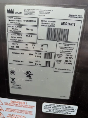 Taylor 791-33 Soft serve Ice cream machine Year 2013 Water Cool