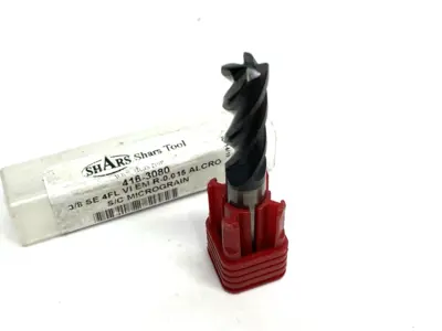 USED SHARS TOOL SQUARE END MILL 3/8" 4-FLUTE VI EM 0.015 ALCRO