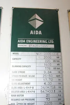 USED 2013 AIDA NC1-2000(2)E