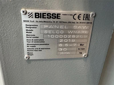 Used 2019 BIESSE "SELCO WNAR6" Single-Line Beam Saws Florida US | MachineryMax #1462145