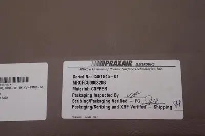 Praxair Electronics MRCFCU0003203 Copper 5N Inset Chi 4PCE C451545-01  #2769