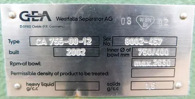 (7) Westfalia CA 755-00-12 decanter centrifuges, 2205SS.
