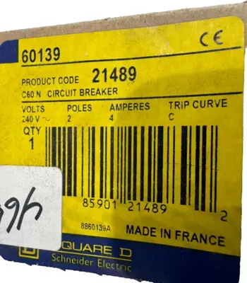 NEW SQUARE D 60139 CIRCUIT BREAKER 240V 2 POLES C60N