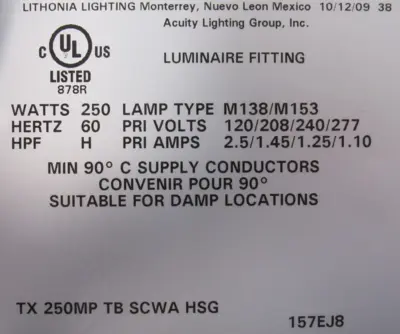 NEW LITHONIA LIGHTING TX-25OMP-TB-SCWA-HSG LUMUNAIRE FITTING TX25OMPTBSCWAHSG