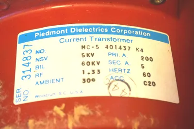 NEW PIEDMONT DIELECTRICS MC-5 401437 K4 CURRENT TRANSFORMER MC5