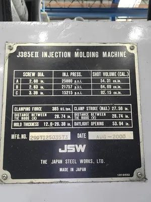 2000 JSW J385EII Injection Molding Horizontal/Vertical | Machinery Network (5)