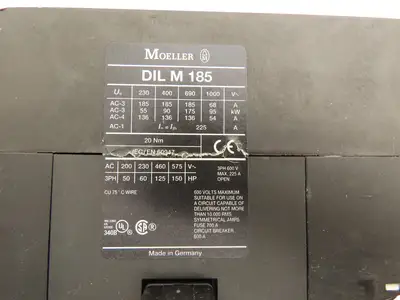Moeller Motor Starter Contactor Overload Relay 600V 225A 150Hp