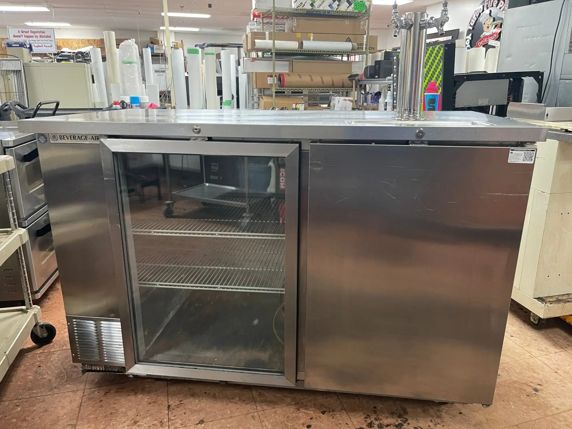 New | in-Stock Beverage Air Used Beverage Air DD58G-1 Stainless Steel Kegerator/Glass Door Refrigerator 115V Beer Equipment Illinois US | Falcon Restaurant Supply #1375699