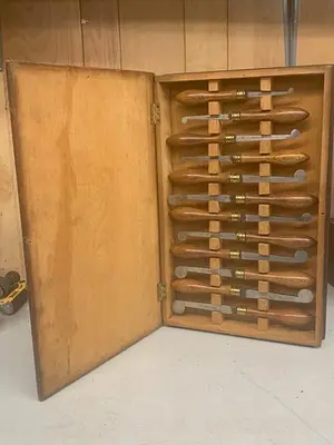 5981-385  Antique Holtzapffel & Co Ornamental Lathe Wood Shaping / Turning Tools, Set of 12, London Rare!