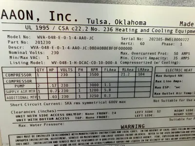 USED AAON DANDELION WVA048E014AA0JC