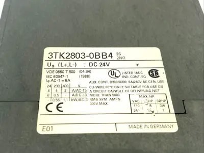 3TK2803-0BB4 | Siemens  Contactor Combination For Safety Circuit, 2NO DC 24V - Used