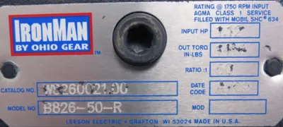 NEW OHIO GEAR B826-50-R GEAR REDUCER 50:1 W8260021.00 B82650R