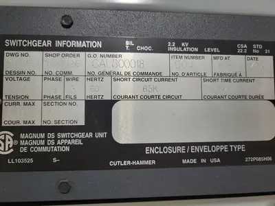 Low Voltage PDC / Switchgear Section, 4000A Magnum DS Breaker, 600V 3PH