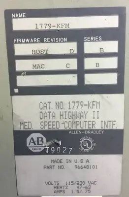 ALLEN BRADLEY 1779-KFM DHII MEDIUM SPEED COMPUTER INTERFACE 1779-KFM/KFMR 1L