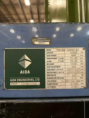 Used 2012 AIDA TMX-S2-12000 Straight Side Presses Michigan US | Midwest Press and Automation #1421980